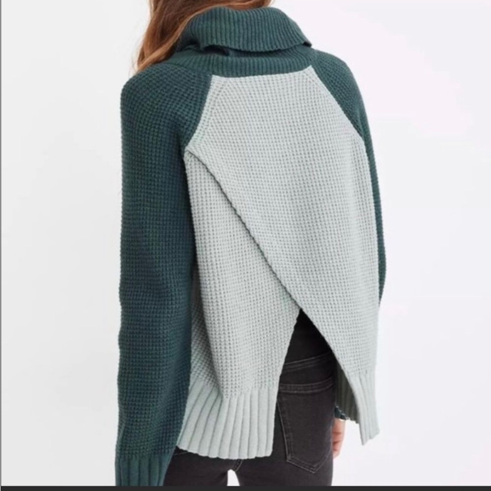 𝅺Madewell Gray & Green Eastbrook Colorblock Turtleneck Sweater Size xs